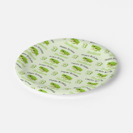 Cute Green Tree Frog Pattern Name Age Birthday Papieren Bordje