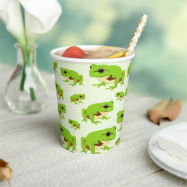 Cute Green Tree Frog Pattern Papieren Bekers