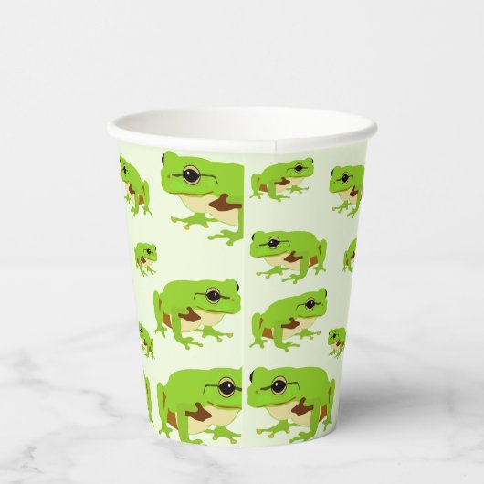 Cute Green Tree Frog Pattern Papieren Bekers (Rechts)