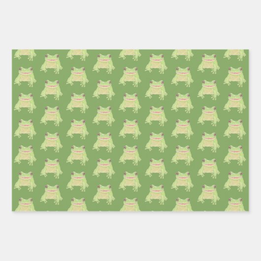 Cute Green Tree Kikker - 3x transp patroon. Inpakpapier Vel (Voorkant)