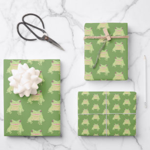 Cute Green Tree Kikker - 3x transp patroon. Inpakpapier Vel