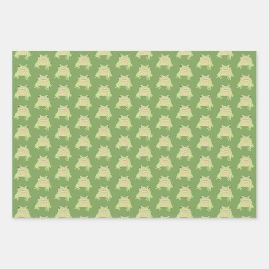 Cute Green Tree Kikker - 3x transparant patroon. Inpakpapier Vel (Voorkant)