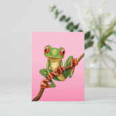 Cute Green Tree Kikker op een vertakking op Roze Briefkaart (Staand voorkant)