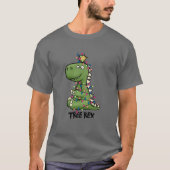 Cute Green Tree Rex Dino Kerstmis T-Shirt (Voorkant)