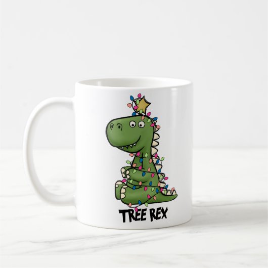 Cute Green Tree Rex Dino Merry kerst Koffiemok (Links)