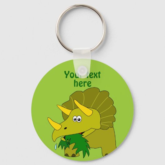 Cute Green Triceratops Cartoon Dinosaur Sleutelhanger (Voorkant)