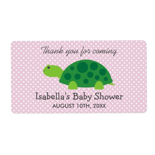 Cute green turtle baby shower sticker flesje (Voorkant)