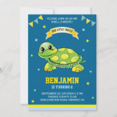 Cute Green Turtle Kids Birthday Party Invitation Kaart (Voorkant)