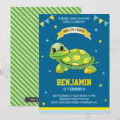 Cute Green Turtle Kids Birthday Party Invitation Kaart (Voorkant / Achterkant)
