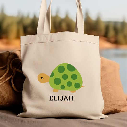 Cute Green Turtle Kinderen Personalized Tote Bag