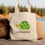 Cute Green Turtle Kinderen Personalized Tote Bag<br><div class="desc">Deze canvas tas van kinderen voor dierenvrienden bevat een schattige afbeelding van een groene schildpad. Pas het aan met de naam van uw kind in zwarte letters. Maakt een geweldige boekzak voor jongens of meisjes!</div>