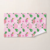 Cute Green Turtle on Colorful Pink Bad Handdoek (Handdoek)