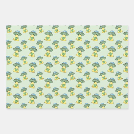 Cute Green UFO Pattern Inpakpapier Vel (Voorkant 2)