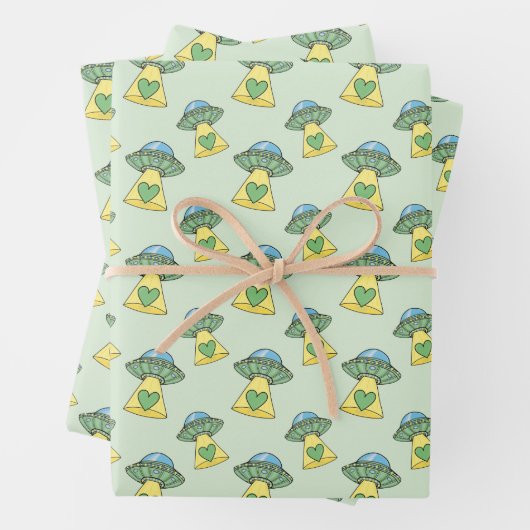 Cute Green UFO Pattern Inpakpapier Vel (In situ)