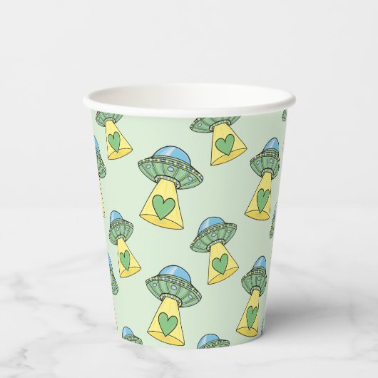 Cute Green UFO Pattern Papieren Bekers (Achterkant)