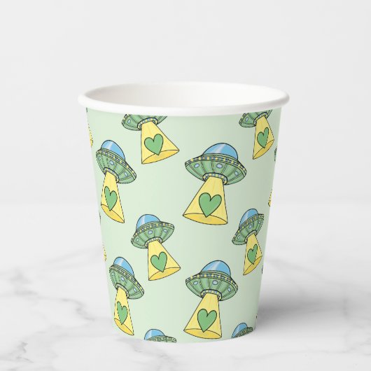 Cute Green UFO Pattern Papieren Bekers (Voorkant)