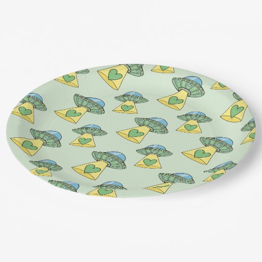 Cute Green UFO Pattern Papieren Bordje (Gekanteld)