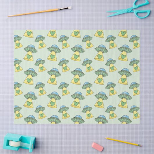 Cute Green UFO Pattern Tissuepapier (Craft)