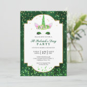 Cute Green Unicorn St Patrick's Day Party Kaart (Staand voorkant)