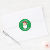 Cute Green van Santa Custom Name Family Kerstmis Ronde Sticker (Envelop)