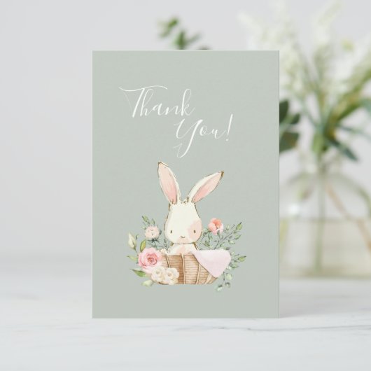 Cute Green waterverf Bunny Baby shower Bedankkaart (Staand voorkant)