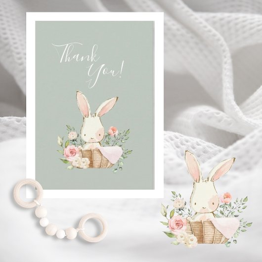 Cute Green waterverf Bunny Baby shower Bedankkaart