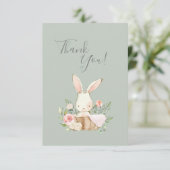 Cute Green waterverf Bunny Baby shower Hartelijk d Bedankkaart (Staand voorkant)