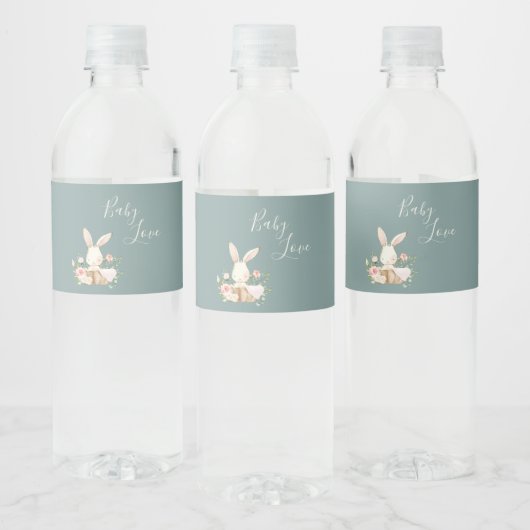 Cute Green Waterverf Bunny Baby shower Waterfles Etiket (Flessen)