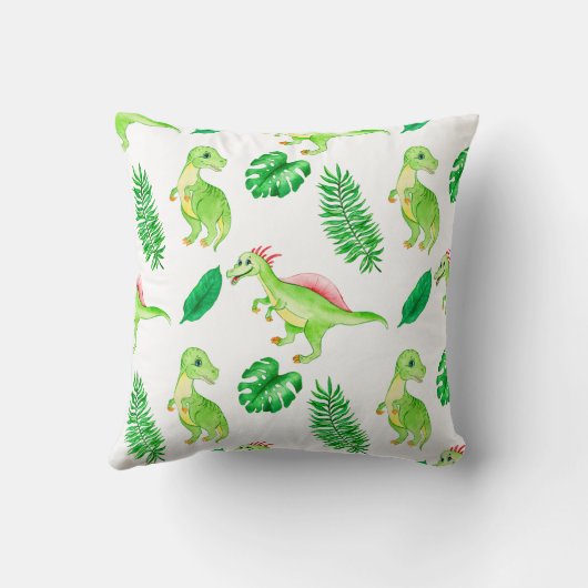 Cute Green Waterverf Oerwoud Dinosaur Pattern Kussen (Achterkant)