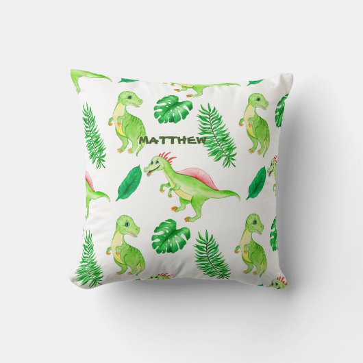 Cute Green Waterverf Oerwoud Dinosaur Pattern Kussen (Voorkant)