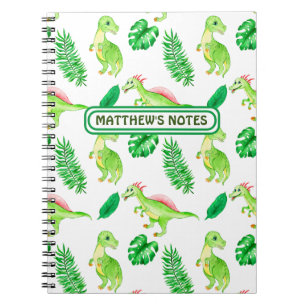 Cute Green Waterverf Oerwoud Dinosaur Pattern Notitieboek