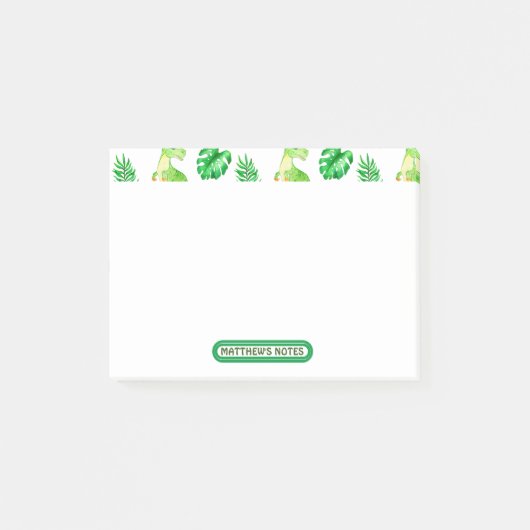 Cute Green Waterverf Oerwoud Dinosaur Pattern Post-it® Notes (Voorkant)