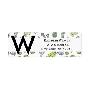 Cute Green Waterverf Paint Summer Cactus Pattern Etiket