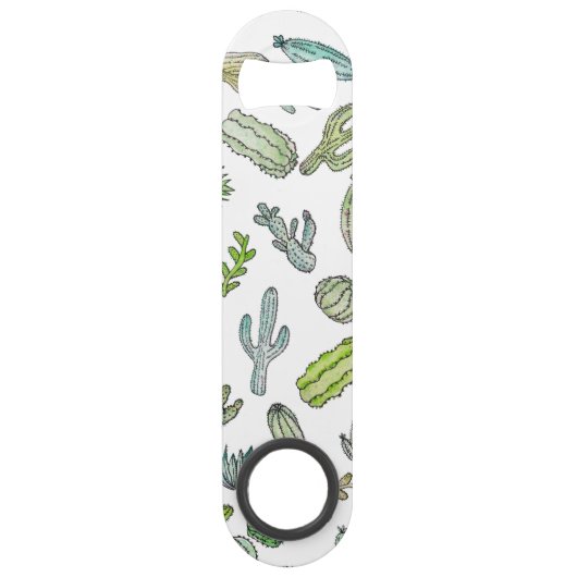 Cute Green Waterverf Paint Summer Cactus Pattern Speed Flessenopener (Voorkant)