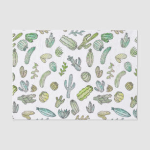 Cute Green Waterverf Paint Summer Cactus Pattern Tissuepapier