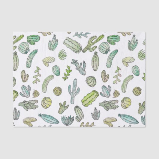 Cute Green Waterverf Paint Summer Cactus Pattern Tissuepapier (Voorkant)
