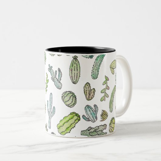 Cute Green Waterverf Paint Summer Cactus Pattern Tweekleurige Koffiemok (Voorkant rechts)