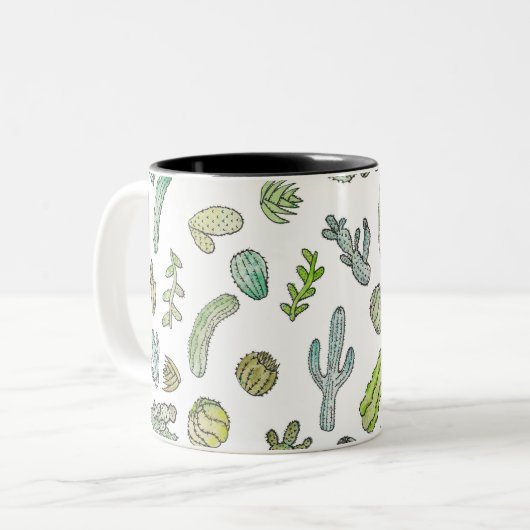 Cute Green Waterverf Paint Summer Cactus Pattern Tweekleurige Koffiemok (Voorkant links)