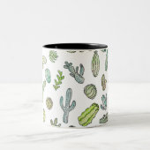 Cute Green Waterverf Paint Summer Cactus Pattern Tweekleurige Koffiemok (Center)
