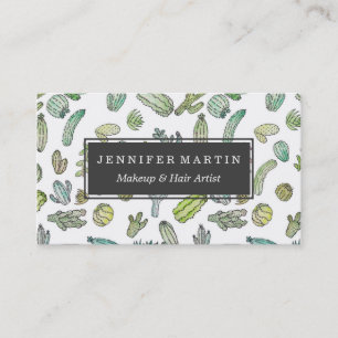 Cute Green Waterverf Paint Summer Cactus Pattern Visitekaartje