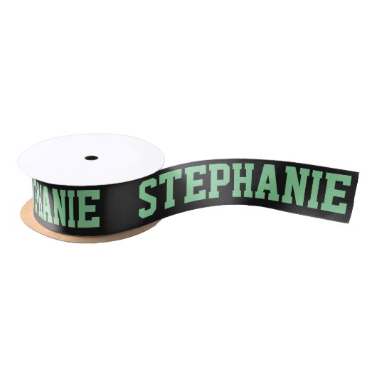 Cute Green & White Custom Name Satijnen Lint (Spoel)