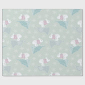 Cute Green Winter Xmas Bunny Snowflakes Patroon Cadeaupapier (Vlak)