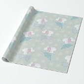 Cute Green Winter Xmas Bunny Snowflakes Patroon Cadeaupapier (Uitgerold)