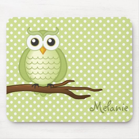  Cute Green Wise Owl | Mousepad Muismat (Voorkant)