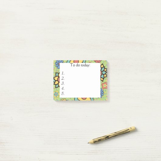 Cute Green, Yellow, Blue Floral Post the Notes (Op bureau)