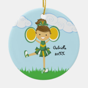 Cute Green & Yellow Cheerleader kerstversiering Keramisch Ornament