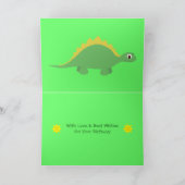 Cute Green & Yellow Dinosaur Birthday Card Kaart (Binnen)