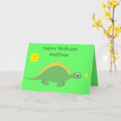 Cute Green & Yellow Dinosaur Birthday Card Kaart (Gele Bloem)