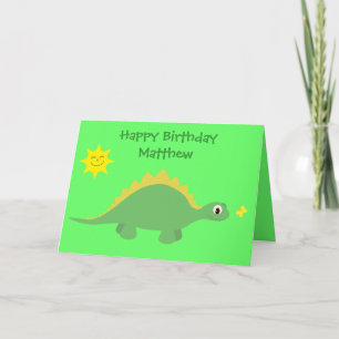 Cute Green & Yellow Dinosaur Birthday Card Kaart
