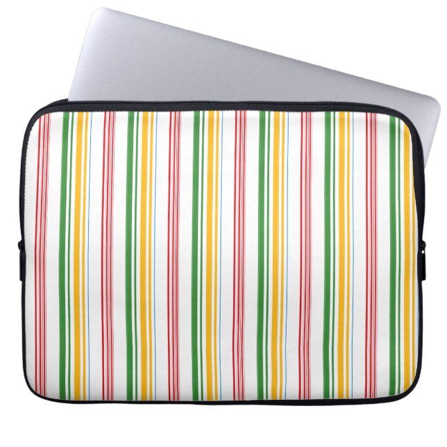 Cute green yellow stripes laptop sleeve (Voorkant)
